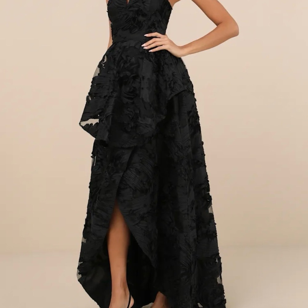 Lulu's Strapless Black Floral Dress